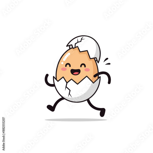 Happy Cracked Egg Character Running with Joy