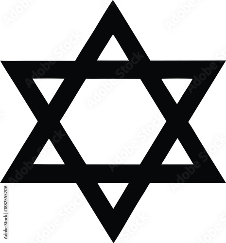 Vector black line icon for David star silhouette, Star of David geometric symbol, black and white hexagram design