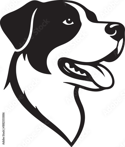 Happy Dog Head Logo Black and White Bernese Mountain Dog
