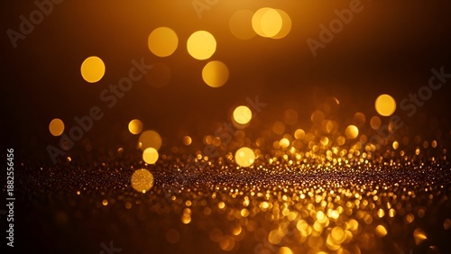 Abstract golden bokeh background with glittering particles and blurred lights