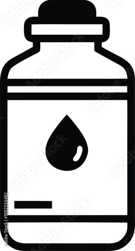Water Bottle Icon with Drop Symbol, A bottle of drinking water or bottled water beverage line art vector icon illustration