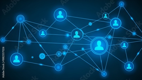 Abstract illustration of a network of people connected by lines on a blue background