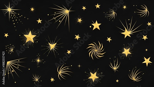 Abstract illustration of golden stars on a black background perfect for design use