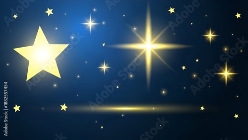 Abstract illustration of stars and light effects on a deep blue background