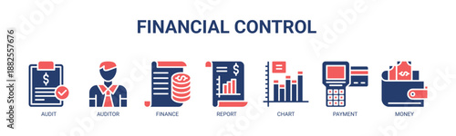 Financial Control web banner icon vector illustration concept for business with icon of audit, auditor, finance, report, chart, payment, and money.