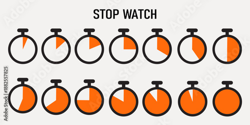 Stopwatch icon set showing different time intervals and progress phases.