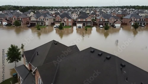 Wallpaper Mural Aerial view of a flooded suburban neighborhood after heavy rainfall. Torontodigital.ca