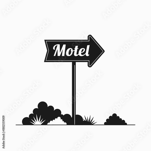 Retro motel sign with arrow pointing right, isolated on white background