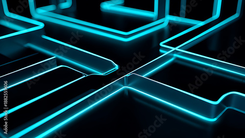 Wallpaper Mural Futuristic neon blue glowing lines and shapes on a dark background creating a modern abstract design Torontodigital.ca