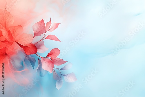 Soft Elegant Floral Background with Red and Blue Leaves for Creative Design Projects