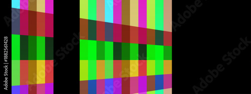 Colorful vertical stripes with a forced perspective distortion effect set against a solid black backdrop