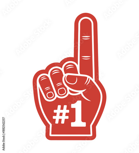 Number 1 fan hand glove icon with raised finger flat vector style for sports cheering and supporter concepts