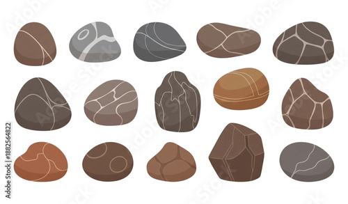 Illustrated rocks and stones flat vector collection isolated on transparent background
