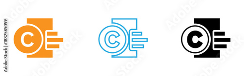 Variations of a copyright symbol logo with different color schemes