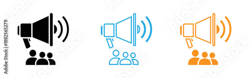 Megaphone and audience icons in different colors