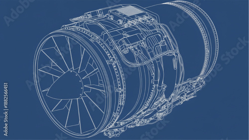 Turbine Engine Blueprint Engineering Line Drawing