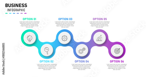 Wallpaper Mural Clean Business Infographic with Six Connected Steps, Curved Workflow Diagram for Corporate Process, Strategy, and Timeline Presentation Torontodigital.ca