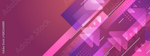 Vibrant magenta composition featuring sharp diagonal lines and repetitive geometric triangle motifs