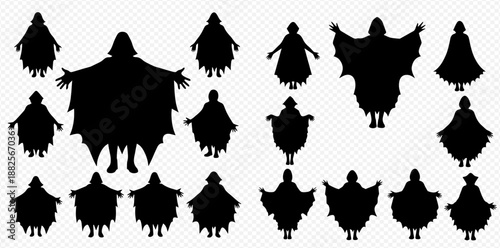 Set of dark ghost silhouettes for Halloween and horror designs.