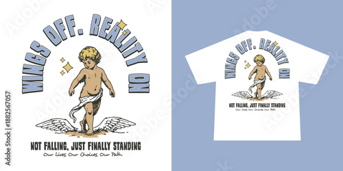 Cupid Angel graphic t-shirt with an edgy streetwear style. Modern illustration symbolizing love and heartbreak, ideal for urban fashion, youth streetwear, and print-on-demand apparel