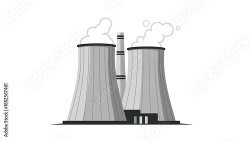 Industrial power plant with large cooling towers emitting steam into the sky, a symbol of energy production and manufacturing processes