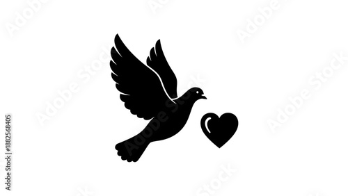 Dove bird flying with heart symbol silhouette illustration.