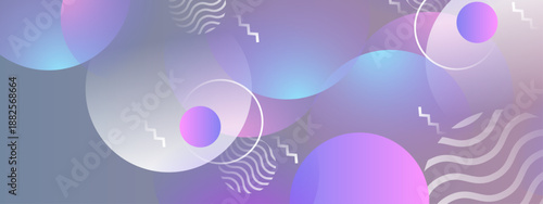 Soft abstract background in blue and purple tones featuring translucent glowing circles and white wavy decorative line elements