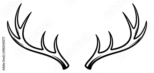 Simple line art illustration of deer antlers depicting a symmetrical design for rustic decoration