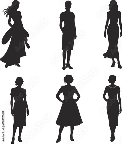 Set of diverse business professional silhouettes walking forward in formal attire symbolizing corporate career growth leadership success and modern office teamwork