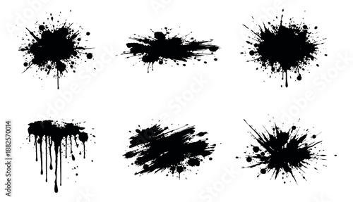 Grunge hand drawn ink splatter set featuring various shapes and drips for graphic design projects