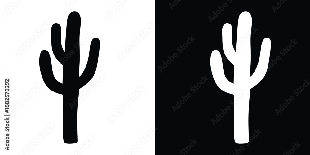 Fototapeta premium Cactus silhouette vector, Saguaro cactus black silhouette, Desert symbol