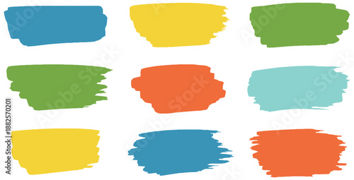 Collection of vibrant hand drawn colorful paint brush strokes and smears isolated on a clean white background for graphic design projects