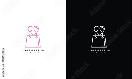 Elegant shopping bags with heart-shaped handles on contrasting backgrounds, showcasing a minimalist design concept from a front viewpoint.