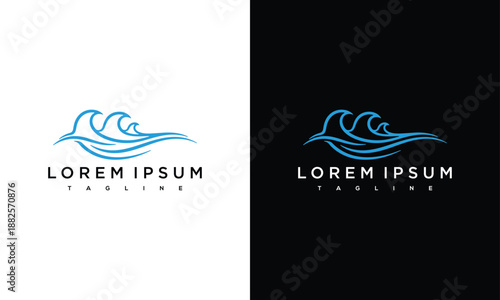 Stylized wave logo design concept displayed on contrasting white and black backgrounds from a straightforward front viewpoint