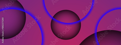 Elegant magenta surface decorated with intersecting bright blue glowing rings and soft shadowed circular layers