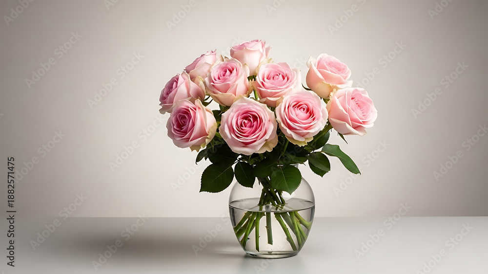 Fototapeta premium Delicate pink roses in a clear vase