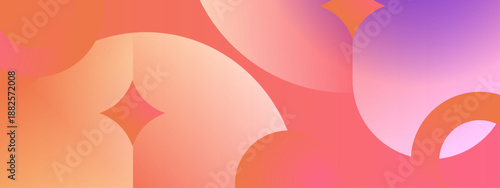 A warm coral and peach colored abstract composition using layered circles and star shapes to create depth