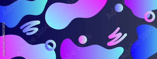 Dynamic flow of organic liquid shapes with vibrant neon purple and cyan gradients on a dark backdrop