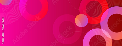 Elegant red and pink composition featuring floating transparent circles and fine white geometric lines