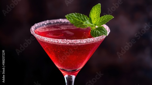 Vibrant red cocktail with mint garnish