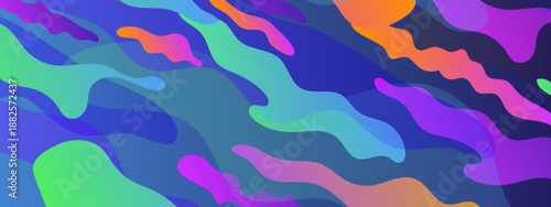 Minimalist abstract design featuring translucent overlapping fluid shapes in cool blue and green tones