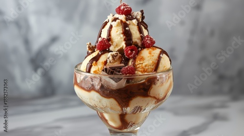 Rich chocolate sundae with fresh berries