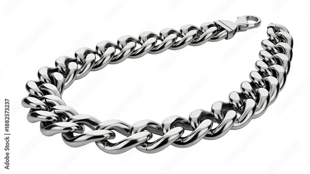 Obraz premium A shiny silver chain bracelet with large, interlocking links on a black background