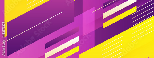 Vibrant abstract scene with magenta purple and yellow geometric blocks and fine decorative dashed lines