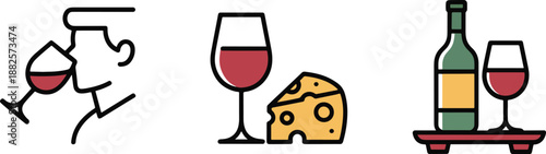 Wine and Cheese Illustration Set