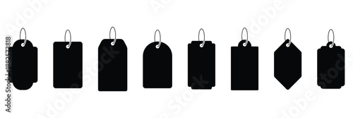 Set of black ribbon isolated black background. Discount labels, price tag abs sale labels. 