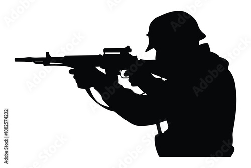 Black Silhouette Soldier Holding Assault Rifle white