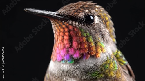 Vibrant hummingbird close-up against dark background