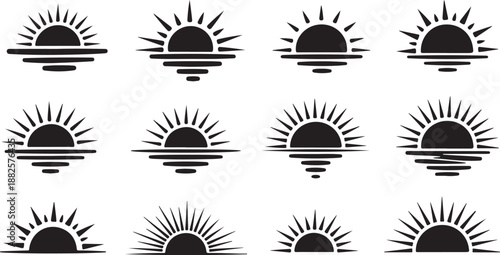 Sunrise and sunset icons in black and white colors