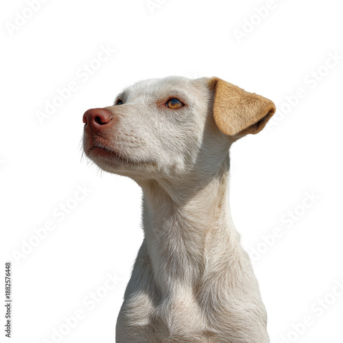 Playful white dog portrait outdoor setting pet photography bright day close-up shot